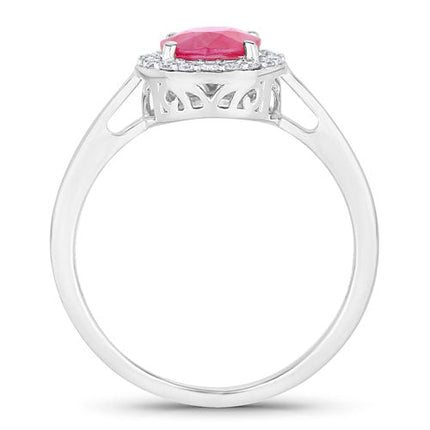 1.83 Carat Genuine Ruby and White Diamond 14K White Gold Ring