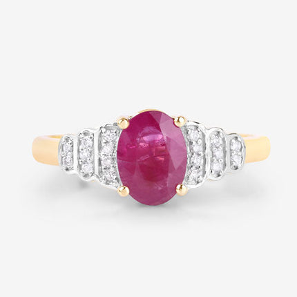 1.52 Carat Genuine Ruby and White Diamond 14K Yellow Gold Ring