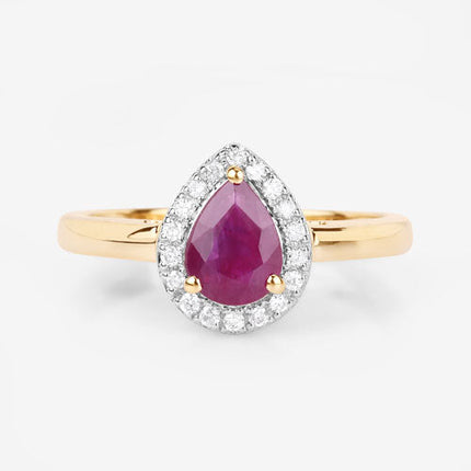 1.02 Carat Genuine Ruby and White Diamond 14K Yellow Gold Ring