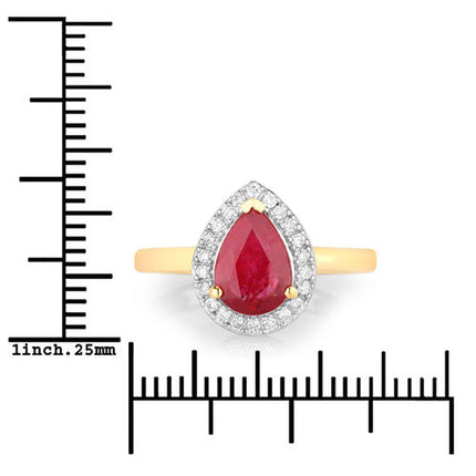 1.38 Carat Genuine Ruby and White Diamond 14K Yellow Gold Ring