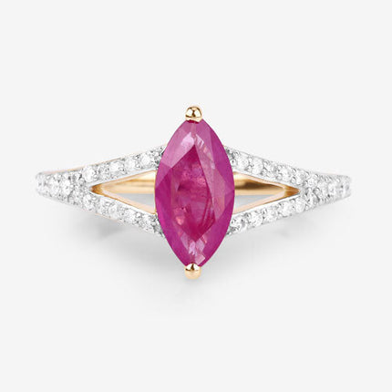 1.58 Carat Genuine Ruby and White Diamond 14K Yellow Gold Ring
