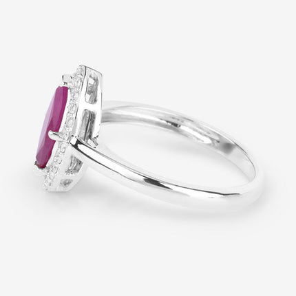 1.57 Carat Genuine Ruby and White Diamond 14K White Gold Ring