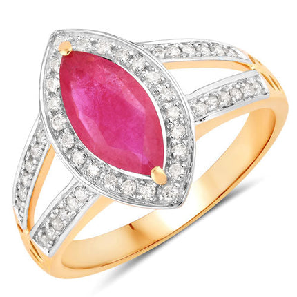 1.06 Carat Ruby & White Diamond Ring in 14K Yellow Gold – Elegant Fine Jewelry