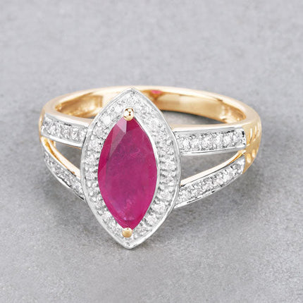 1.06 Carat Ruby & White Diamond Ring in 14K Yellow Gold – Elegant Fine Jewelry