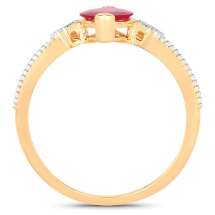 1.01 Carat Genuine Ruby and White Diamond 14K Yellow Gold Ring