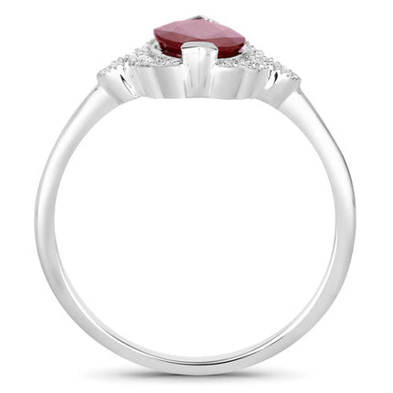 1.54 Carat Genuine Ruby and White Diamond 14K White Gold Ring