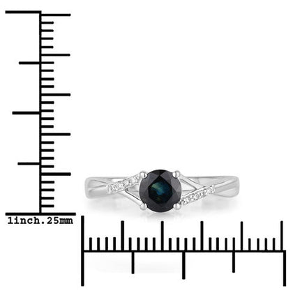 0.88 Carat Genuine Blue Sapphire and White Diamond 14K White Gold Ring