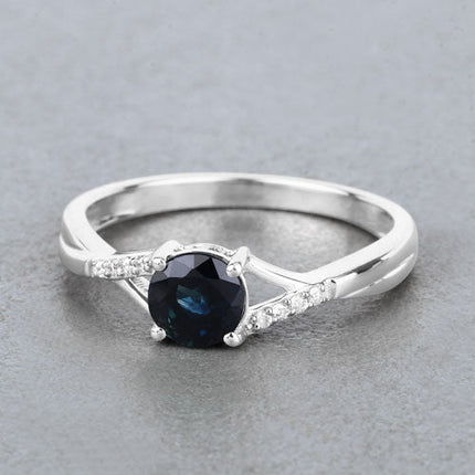 0.88 Carat Genuine Blue Sapphire and White Diamond 14K White Gold Ring