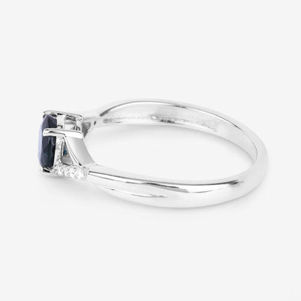 0.88 Carat Genuine Blue Sapphire and White Diamond 14K White Gold Ring