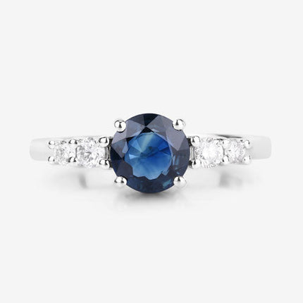 1.38 Carat Genuine Blue Sapphire and White Diamond 14K White Gold Ring