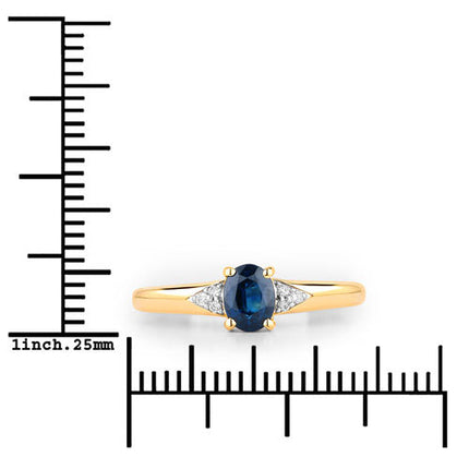 0.84 Carat Genuine Blue Sapphire and White Diamond 14K Yellow Gold Ring