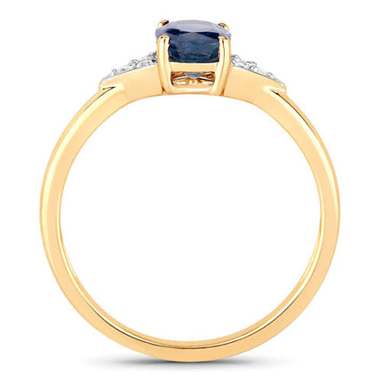 1.01 Carat Genuine Blue Sapphire and White Diamond 14K Yellow Gold Ring