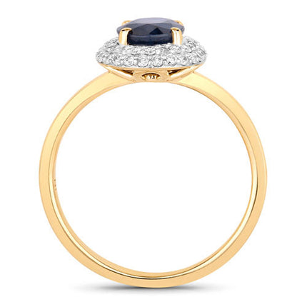 1.84 Carat Genuine Blue Sapphire and White Diamond 14K Yellow Gold Ring