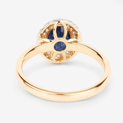 1.84 Carat Genuine Blue Sapphire and White Diamond 14K Yellow Gold Ring