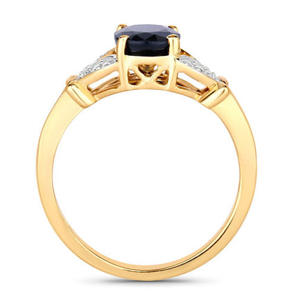 1.62 Carat Genuine Blue Sapphire and White Diamond 14K Yellow Gold Ring