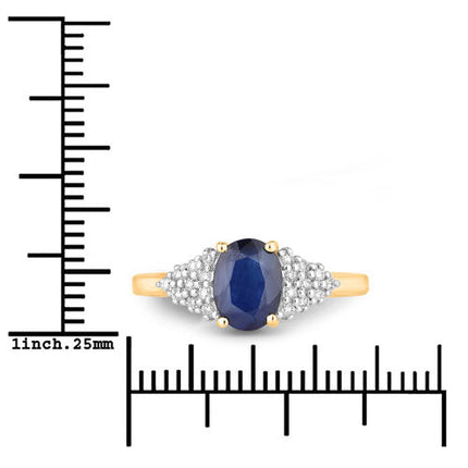 1.73 Carat Genuine Blue Sapphire and White Diamond 14K Yellow Gold Ring
