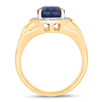 3.31 Carat Genuine Blue Sapphire and White Diamond 14K Yellow Gold Ring