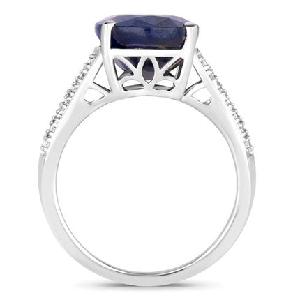 6.49 Carat Genuine Blue Sapphire and White Diamond 14K White Gold Ring