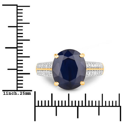 6.49 Carat Genuine Blue Sapphire and White Diamond 14K Yellow Gold Ring