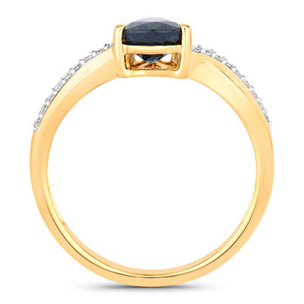1.17 Carat Genuine Blue Sapphire and White Diamond 14K Yellow Gold Ring