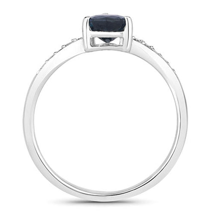 0.89 Carat Genuine Blue Sapphire and White Diamond 14K White Gold Ring