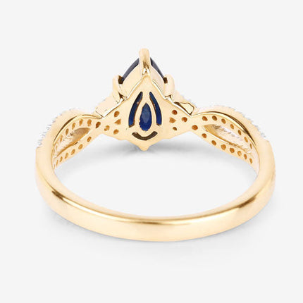 1.14 Carat Genuine Blue Sapphire and White Diamond 14K Yellow Gold Ring