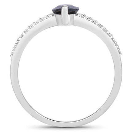 1.49 Carat Genuine Blue Sapphire and White Diamond 14K White Gold Ring