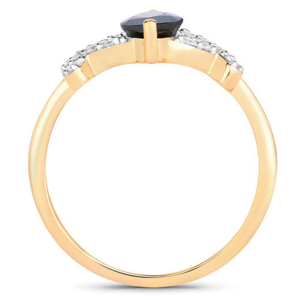 1.50 Carat Genuine Blue Sapphire and White Diamond 14K Yellow Gold Ring