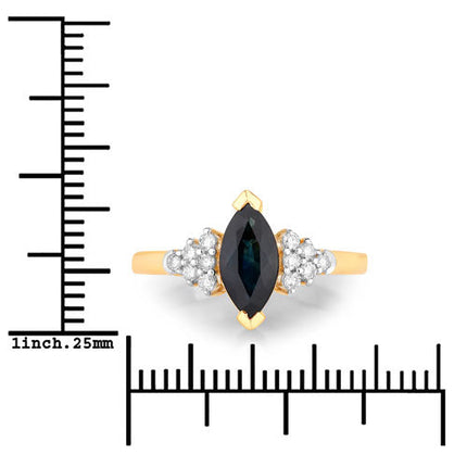 1.47 Carat Genuine Blue Sapphire and White Diamond 14K Yellow Gold Ring