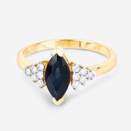1.47 Carat Genuine Blue Sapphire and White Diamond 14K Yellow Gold Ring