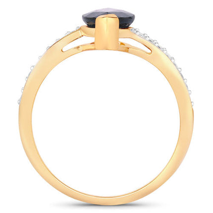 2.26 Carat Genuine Blue Sapphire and White Diamond 14K Yellow Gold Ring