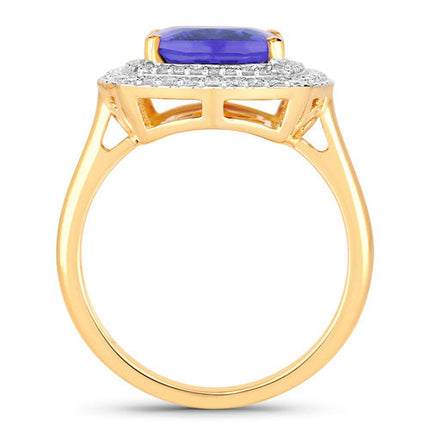 4.84 Carat Genuine Tanzanite and White Diamond 14K Yellow Gold Ring