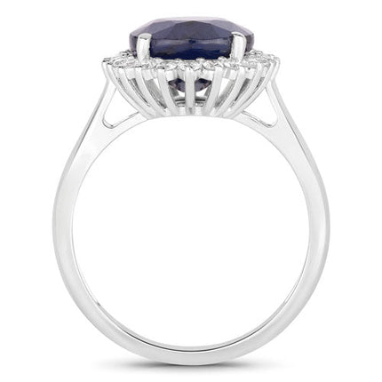 4.63 Carat Genuine Blue Sapphire and White Diamond 14K White Gold Ring