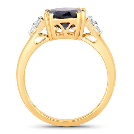 4.50 Carat Genuine Blue Sapphire and White Diamond 14K Yellow Gold Ring