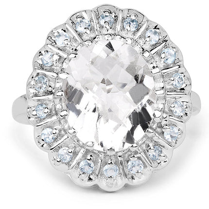 5.90 Carat Genuine Crystal Quartz and Swiss Blue Topaz .925 Sterling Silver Ring