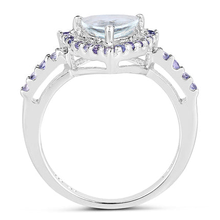 1.41 Carat Genuine Aquamarine & Tanzanite .925 Sterling Silver Ring