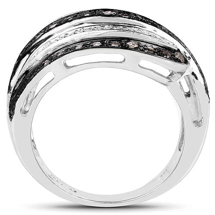 0.80 Carat Genuine Brown Diamond and White Diamond .925 Sterling Silver Ring