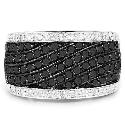 0.79 Carat Genuine Black Diamond and White Diamond .925 Sterling Silver Ring