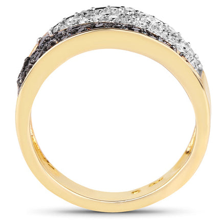 14K Yellow Gold Plated 1.20 Carat Genuine Black Diamond and White Diamond .925 Sterling Silver Ring