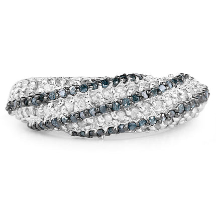 1.25 Carat Genuine Blue Diamond & White Diamond .925 Sterling Silver Ring
