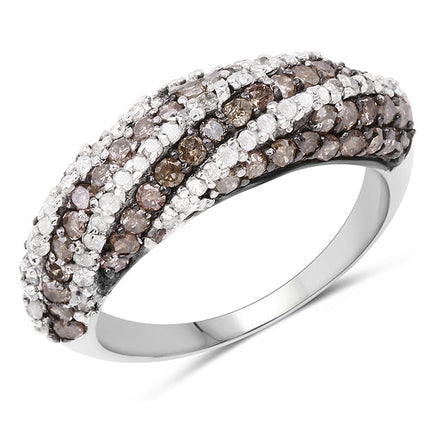 1.25 Carat Genuine Champagne Diamond & White Diamond .925 Sterling Silver Ring