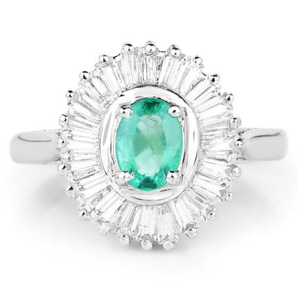 2.16 Carat Genuine Zambian Emerald and White Topaz .925 Sterling Silver Ring