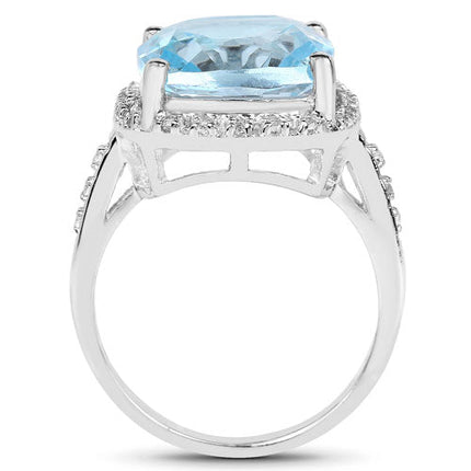 7.18 Carat Genuine Blue Topaz and White Topaz .925 Sterling Silver Ring