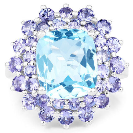 11.22 Carat Genuine Blue Topaz and Tanzanite .925 Sterling Silver Ring