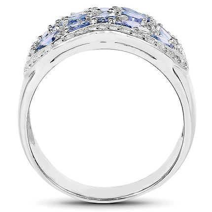 2.62 Carat Genuine Tanzanite and White Topaz .925 Sterling Silver Ring