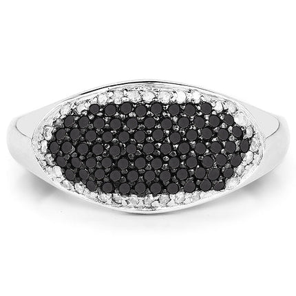 0.46 Carat Genuine Black Diamond and White Diamond .925 Sterling Silver Ring
