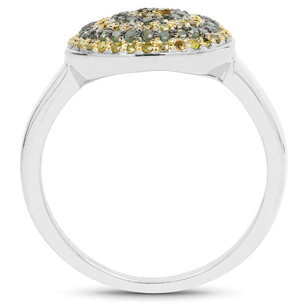 0.39 Carat Genuine Green Diamond and Yellow Diamond .925 Sterling Silver Ring