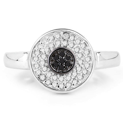 0.20 Carat Genuine Black Diamond and White Diamond .925 Sterling Silver Ring