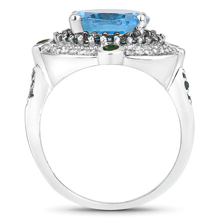 5.84 Carat Genuine Multi Stones .925 Sterling Silver Ring