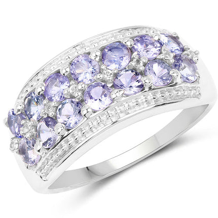 1.44 Carat Genuine Tanzanite & White Topaz .925 Sterling Silver Ring